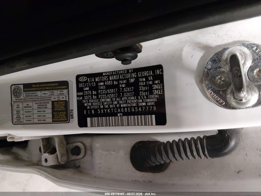 2014 Kia Sorento VIN 5XYKTCA68EG547779 IAAI salvage auction — HAIL, Salvage (Iowa), sold $2,100 on 2026-07-07 (photo 9)
