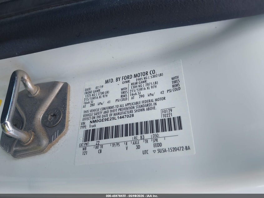 2020 Ford Transit connect VIN NM0GE9E25L1447028 IAAI salvage auction — NORMAL WEAR, Sf97 (Washington), sold $12,850 on 2026-07-09 (photo 9)