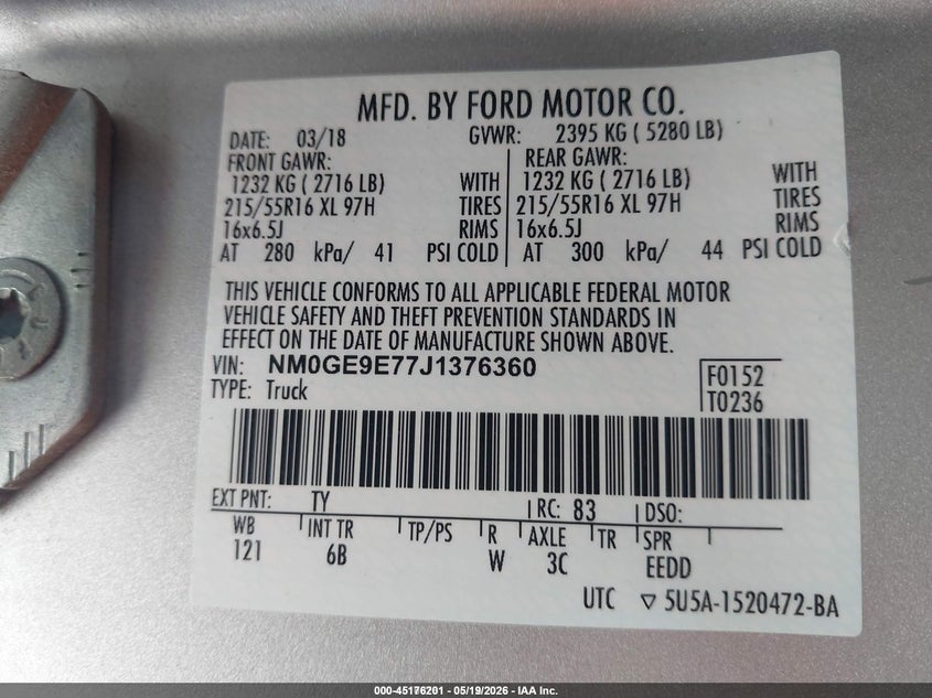 2018 Ford Transit connect VIN NM0GE9E77J1376360 IAAI salvage auction — NORMAL WEAR, SF97 (Illinois), sold $2,050 on 2026-07-09 (photo 9)