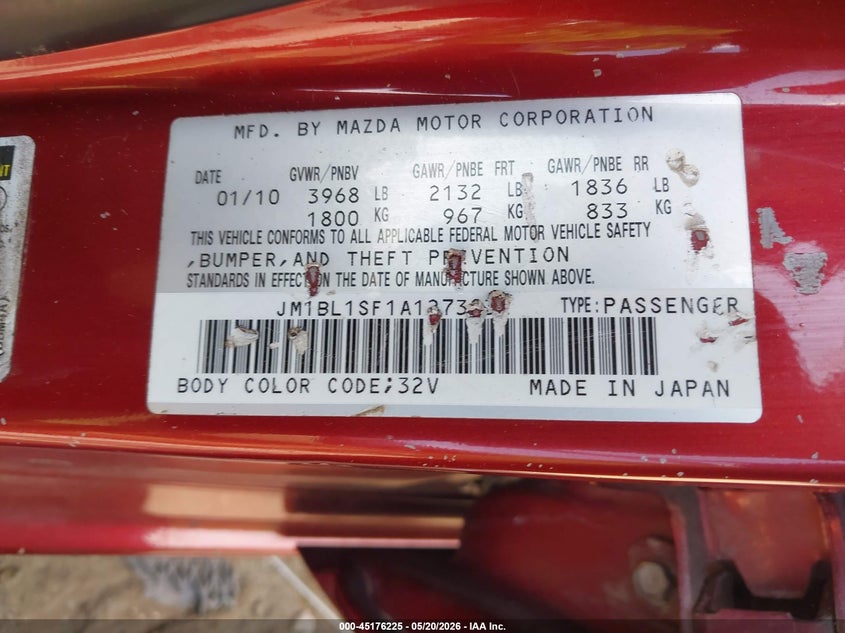 2010 Mazda 3 VIN JM1BL1SF1A1273032 IAAI salvage auction — FRONT END, Salvage (Georgia), sold $250 on 2026-07-10 (photo 9)