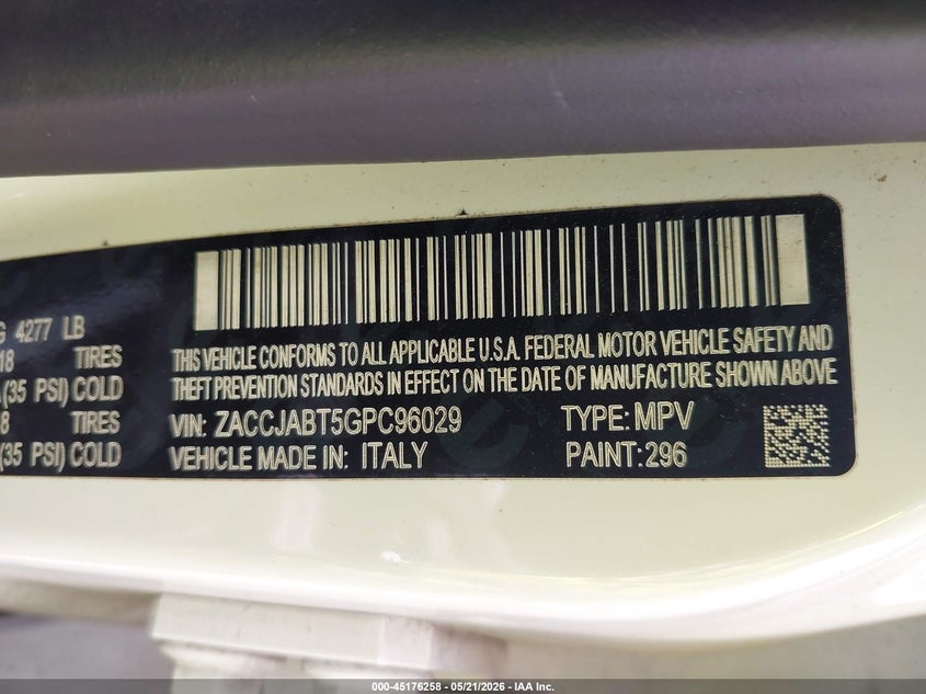 2016 Jeep Renegade VIN ZACCJABT5GPC96029 IAAI salvage auction — FRONT END, Salvage (Virginia), sold $375 on 2026-07-28 (photo 9)