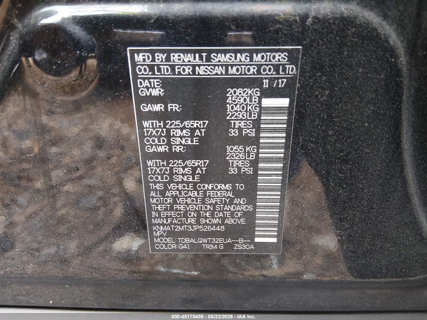 2018 Nissan Rogue VIN KNMAT2MT3JP526448 IAAI salvage auction — LEFT FRONT, Salvage (North Carolina), sold $450 on 2026-07-27 (photo 9)