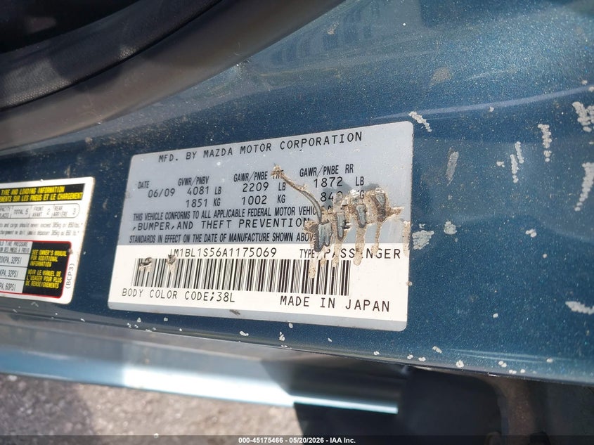 2010 Mazda 3 VIN JM1BL1S56A1175069 IAAI salvage auction — FRONT END, Repossession Paperwork (Georgia), sold $300 on 2026-07-15 (photo 9)