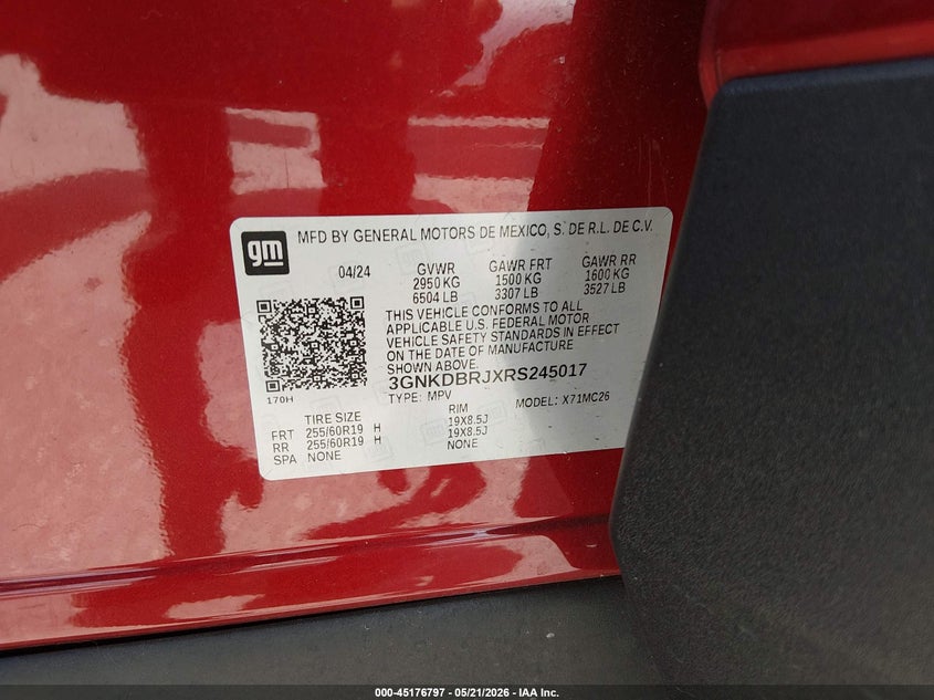 2024 Chevrolet Blazer ev VIN 3GNKDBRJXRS245017 IAAI salvage auction — FRONT END, Rebuildable (Florida), sold $12,050 on 2026-07-09 (photo 9)