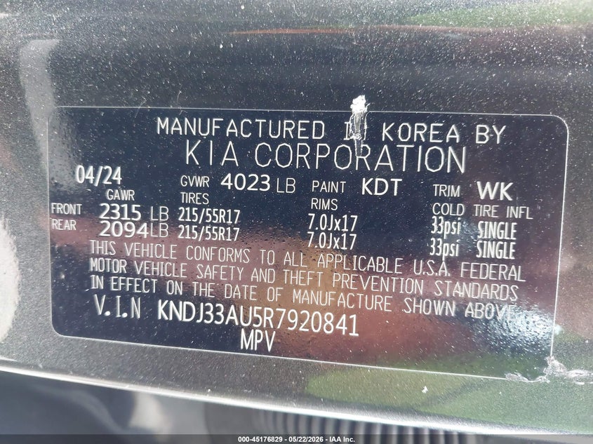 2024 Kia Soul VIN KNDJ33AU5R7920841 IAAI salvage auction — SIDE, Salvage (Missouri), sold $4,050 on 2026-07-14 (photo 9)