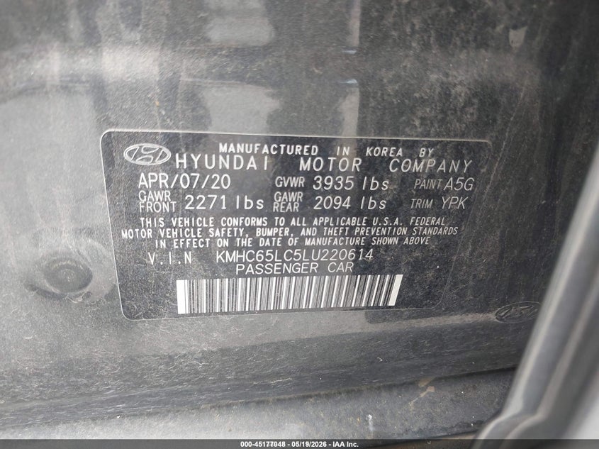 2020 Hyundai Ioniq hybrid VIN KMHC65LC5LU220614 IAAI salvage auction — REAR END, Sf97 (Texas), sold $3,100 on 2026-07-07 (photo 9)