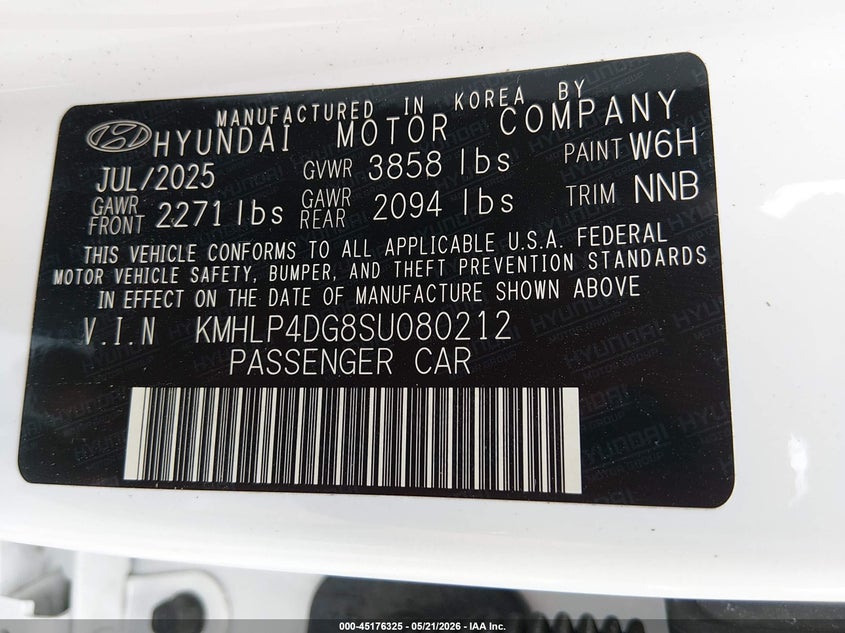 2025 Hyundai Elantra VIN KMHLP4DG8SU080212 IAAI salvage auction — FRONT END, Salvage (Mississippi), sold $8,100 on 2026-08-02 (photo 9)