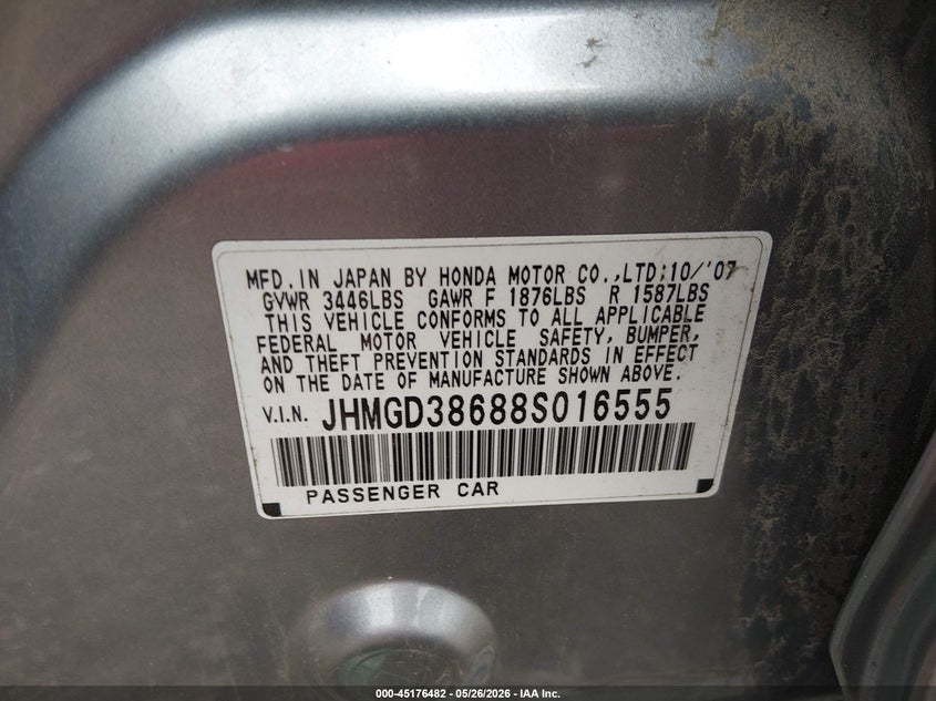 2008 Honda Fit VIN JHMGD38688S016555 IAAI salvage auction — FRONT END, Salvage (Ohio), sold $575 on 2026-07-15 (photo 9)