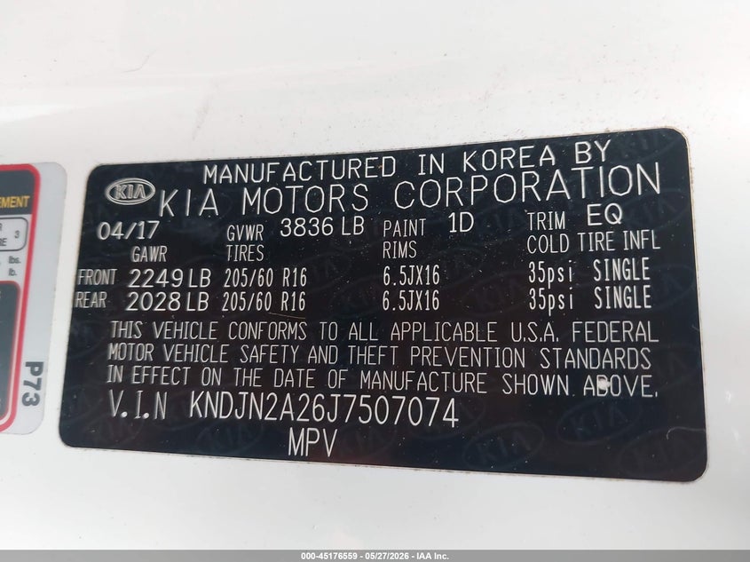 2018 Kia Soul VIN KNDJN2A26J7507074 IAAI salvage auction — FRONT END, Salvage Title, sold $1,700 on 2026-07-17 (photo 9)