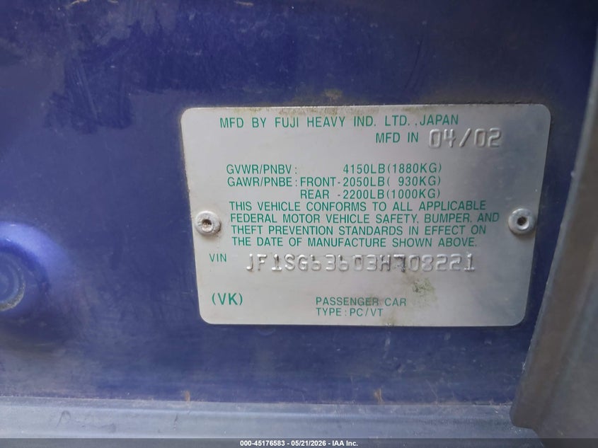 2003 Subaru Forester VIN JF1SG63603H708221 IAAI salvage auction — LEFT SIDE, Lien Papers (Oregon), sold $175 on 2026-07-28 (photo 9)