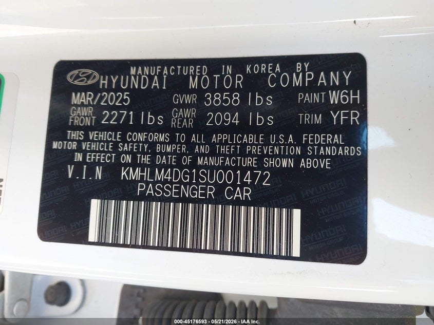 2025 Hyundai Elantra VIN KMHLM4DG1SU001472 IAAI salvage auction — FRONT END, Salvage (Indiana), sold $2,750 on 2026-07-28 (photo 9)