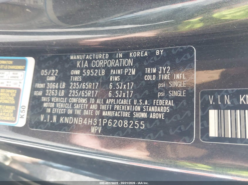 2023 Kia Carnival VIN KNDNB4H31P6208255 IAAI salvage auction — FRONT END, Salvage (Virginia), sold $7,100 on 2026-07-28 (photo 9)