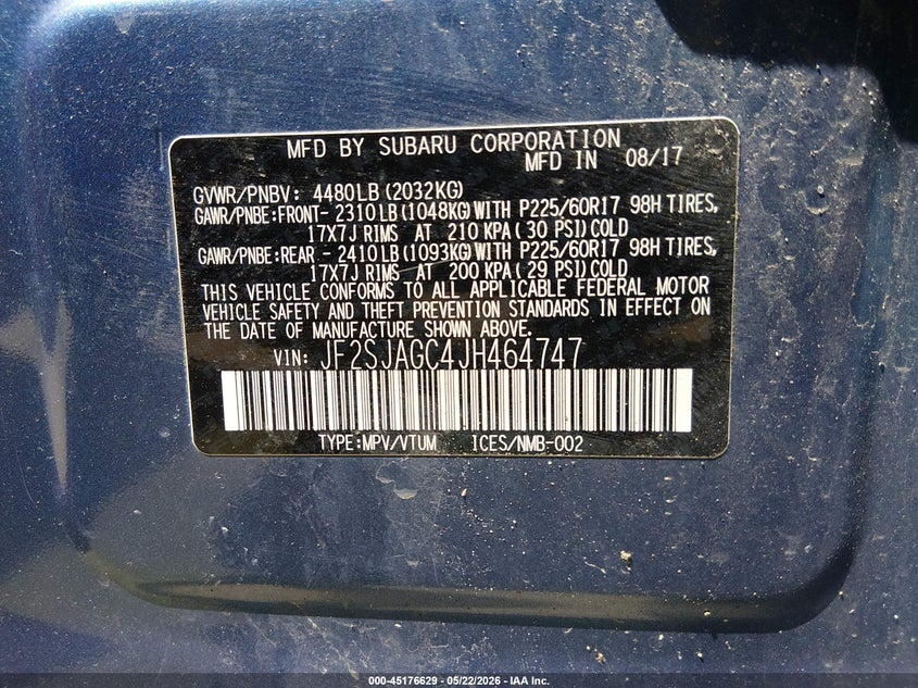 2018 Subaru Forester VIN JF2SJAGC4JH464747 IAAI salvage auction — LEFT SIDE, Salvage (New Hampshire), sold $25 on 2026-07-29 (photo 9)