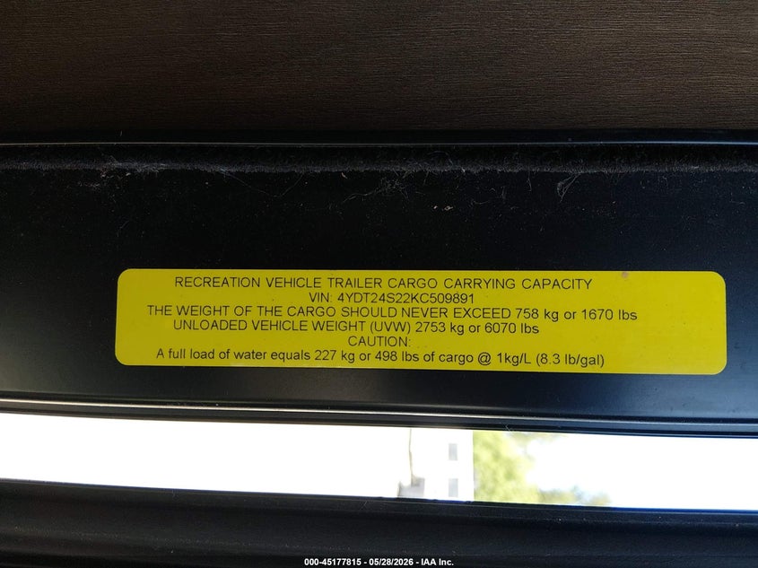 2019 Keystone Cougar VIN 4YDT24S22KC509891 IAAI salvage auction — VANDALISM, Clear (Washington), sold $9,900 on 2026-09-23 (photo 9)