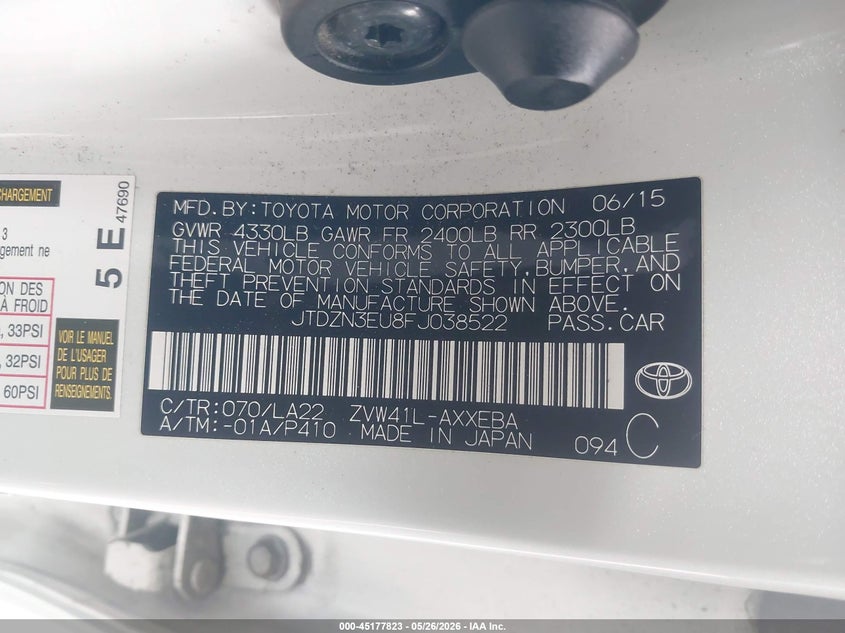 2015 Toyota Prius v VIN JTDZN3EU8FJ038522 IAAI salvage auction — RIGHT FRONT, Salvage (California), sold $4,850 on 2026-07-29 (photo 9)