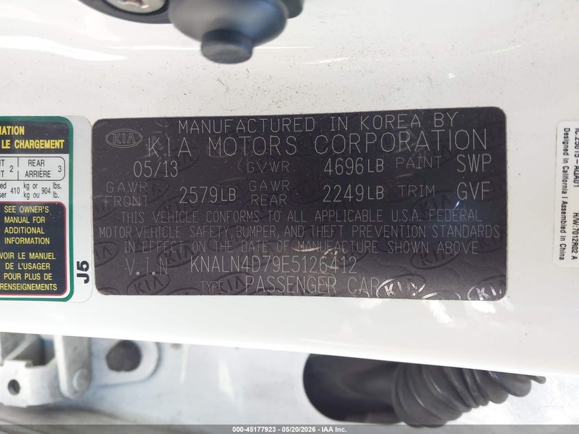2014 Kia Cadenza VIN KNALN4D79E5126412 IAAI salvage auction — FRONT END, Salvage (California), sold $975 on 2026-07-10 (photo 9)