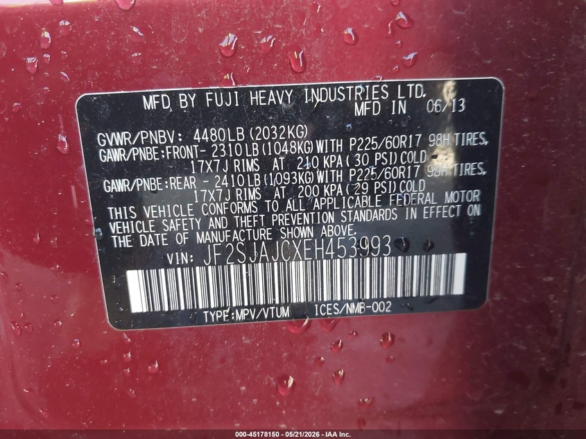 2014 Subaru Forester VIN JF2SJAJCXEH453993 IAAI salvage auction — FRONT END, Salvage (New Mexico), sold $450 on 2026-07-29 (photo 9)