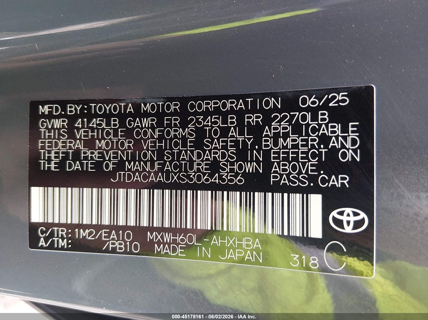 2025 Toyota Prius VIN JTDACAAUXS3064356 IAAI salvage auction — HAIL, Clear (Oklahoma), sold $12,800 on 2026-07-31 (photo 9)