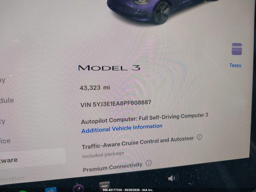 2023 Tesla Model 3 VIN 5YJ3E1EA8PF608687 IAAI salvage auction — REAR END, Salvage Title, sold $5,500 on 2026-08-30 (photo 7)