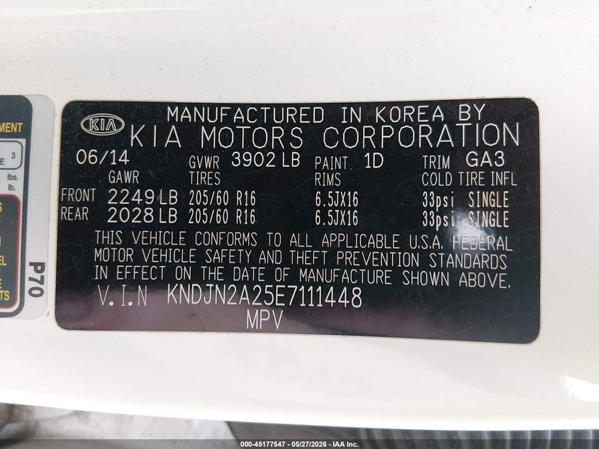 2014 Kia Soul VIN KNDJN2A25E7111448 IAAI salvage auction — LEFT SIDE, Salvage (Oregon), sold $400 on 2026-07-29 (photo 9)