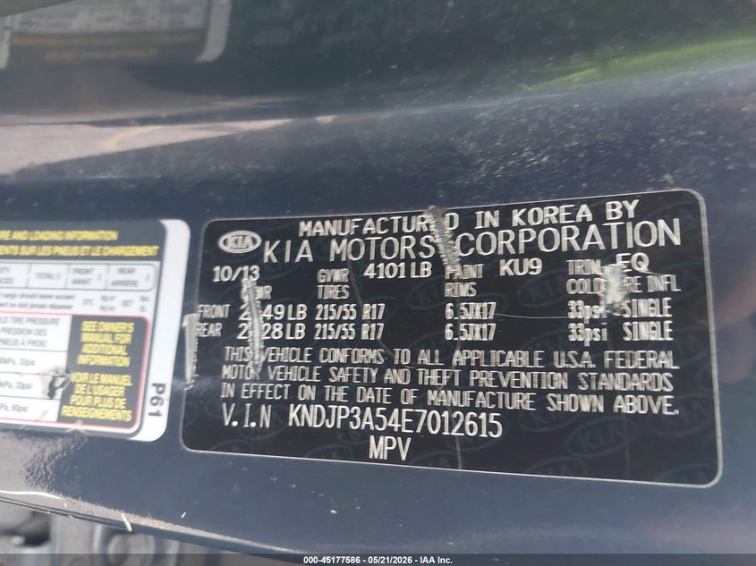 2014 Kia Soul VIN KNDJP3A54E7012615 IAAI salvage auction — LEFT FRONT, Salvage (Texas), sold $1,250 on 2026-07-29 (photo 9)