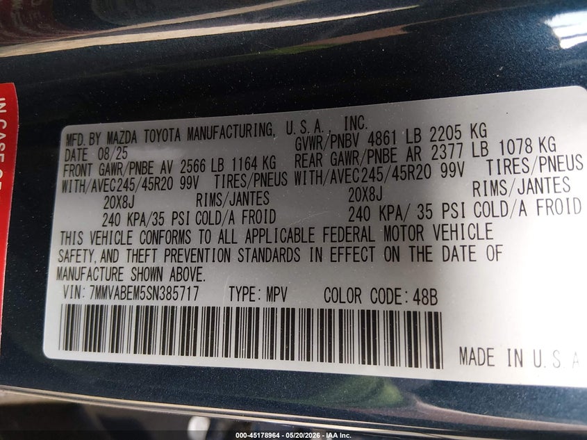 2025 Mazda Cx-50 VIN 7MMVABEM5SN385717 IAAI salvage auction — LEFT SIDE, Salvage (Idaho), sold $6,350 on 2026-07-23 (photo 9)