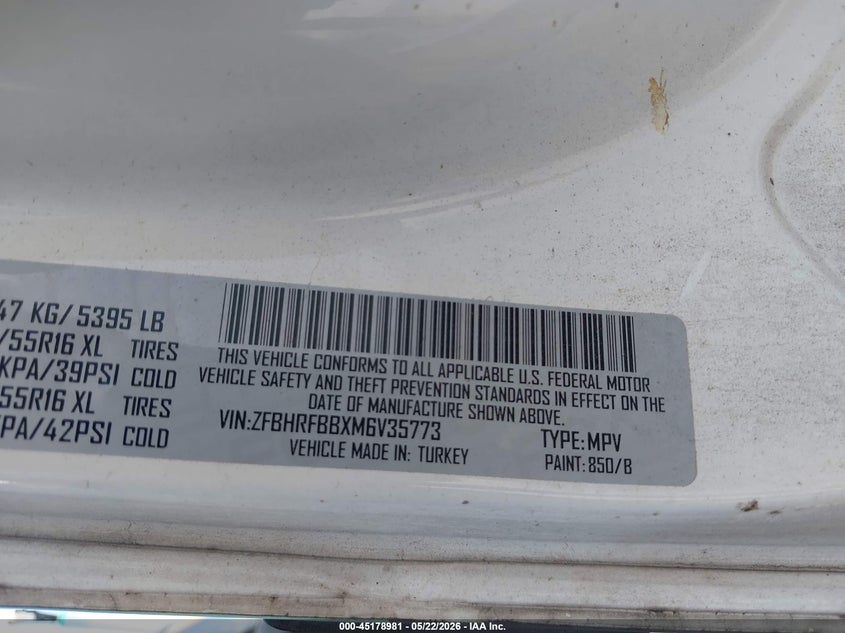 2021 Ram Promaster city VIN ZFBHRFBBXM6V35773 IAAI salvage auction — RIGHT FRONT, Salvage (Texas), sold $1,100 on 2026-08-03 (photo 9)