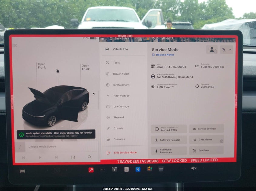 2026 Tesla Model y VIN 7SAYGDEE9TA390998 IAAI salvage auction — FRONT END, Salvage (Kansas), sold $24,200 on 2026-07-22 (photo 9)