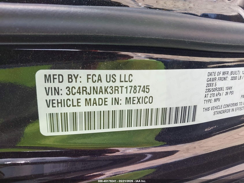 2024 Jeep Grand wagoneer VIN 3C4RJNAK3RT178745 IAAI salvage auction — FRONT END, Salvage (North Carolina), sold $8,000 on 2026-07-30 (photo 9)