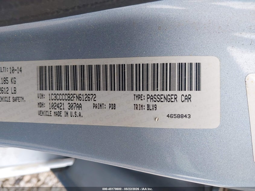 2015 Chrysler 200 VIN 1C3CCCCB2FN612672 IAAI salvage auction — NORMAL WEAR, Repossessed (Missouri), sold $275 on 2026-07-09 (photo 9)