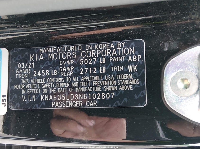 2022 Kia Stinger VIN KNAE35LD3N6102807 IAAI salvage auction — FRONT & REAR, Salvage (Pennsylvania), sold $5,500 on 2026-07-08 (photo 9)