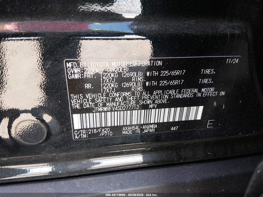 2025 Toyota Rav 4 VIN JTMRWRFV4SD277713 IAAI salvage auction — REAR END, Salvage (Massachusetts), sold $15,525 on 2026-07-28 (photo 9)