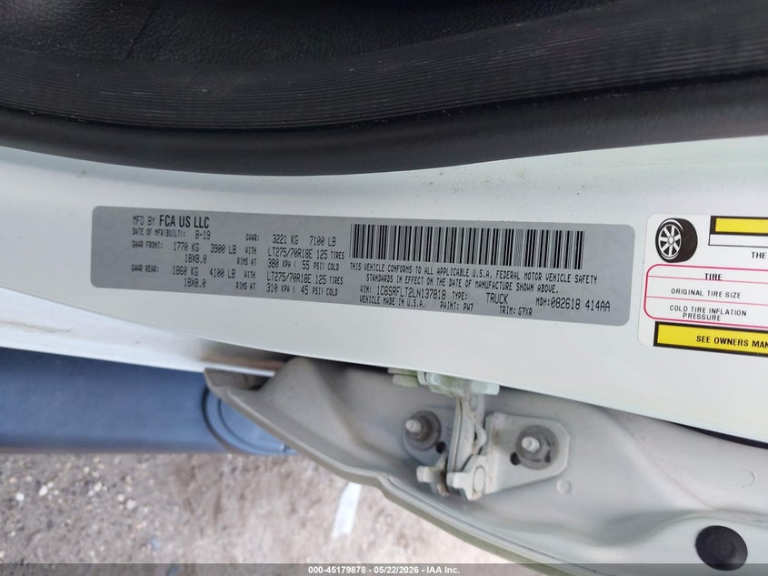 2020 Ram 1500 VIN 1C6SRFLT2LN137818 IAAI salvage auction — FRONT END, Salvage (Texas), sold $9,200 on 2026-07-29 (photo 9)