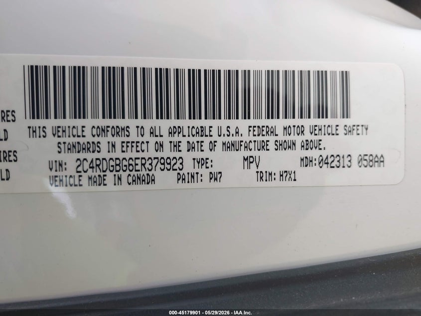 2014 Dodge Grand caravan VIN 2C4RDGBG6ER379923 IAAI salvage auction — NORMAL WEAR, Sf97 (Mississippi), sold $13,175 on 2026-07-16 (photo 9)