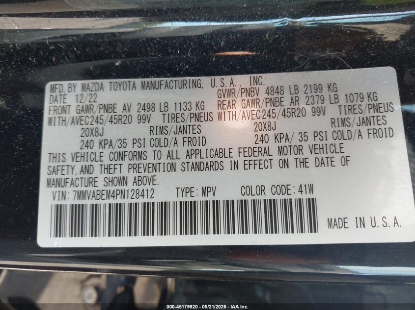 2023 Mazda Cx-50 VIN 7MMVABEM4PN128412 IAAI salvage auction — FRONT END, Salvage (Wisconsin), sold $7,350 on 2026-08-27 (photo 9)