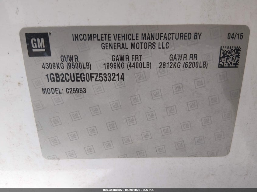2015 Chevrolet Silverado VIN 1GB2CUEG0FZ533214 IAAI salvage auction — NORMAL WEAR, Sf97 (Washington), sold $15,900 on 2026-07-09 (photo 9)
