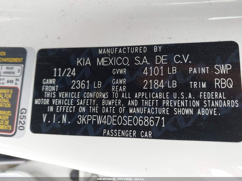 2025 Kia K4 VIN 3KPFW4DE0SE068671 IAAI salvage auction — FRONT END, Salvage (Illinois), sold $7,400 on 2026-07-24 (photo 9)
