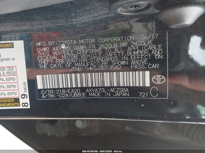 2018 Toyota Camry VIN JTNB11HK5J3013582 IAAI salvage auction — RIGHT SIDE, Salvage Title, sold $4,400 on 2026-07-08 (photo 9)