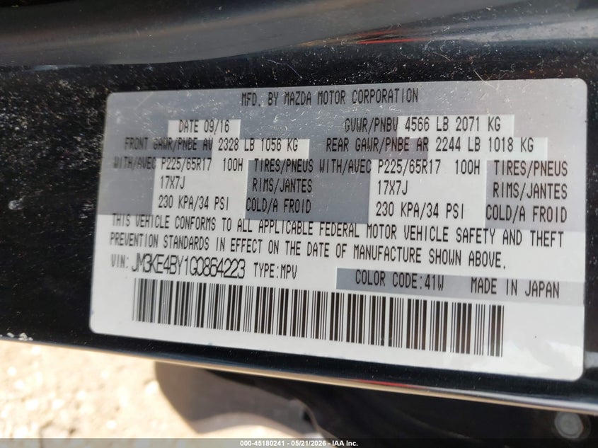 2016 Mazda Cx-5 VIN JM3KE4BY1G0864223 IAAI salvage auction — FRONT END, Salvage (Illinois), sold $2,200 on 2026-07-08 (photo 9)