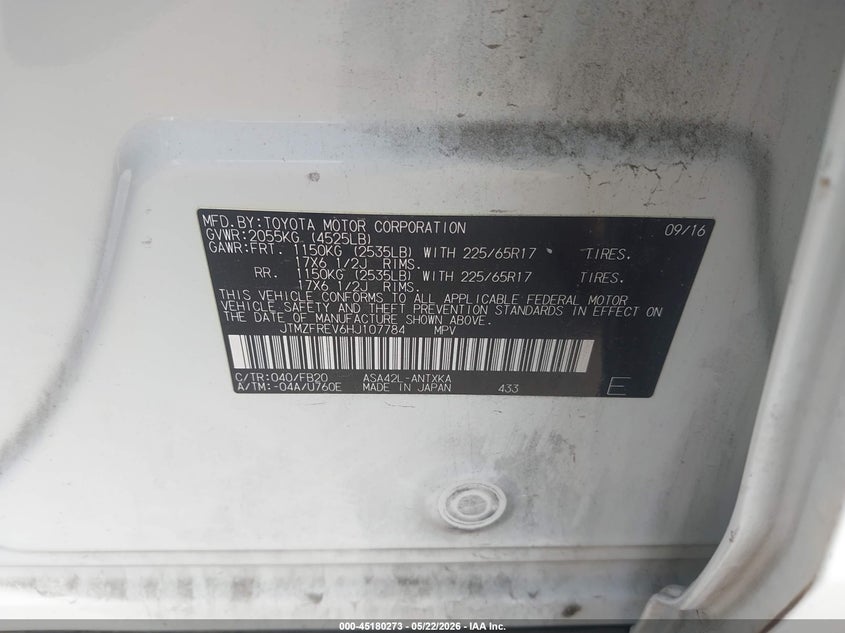 2017 Toyota Rav 4 VIN JTMZFREV6HJ107784 IAAI salvage auction — REAR END, Original (Texas), sold $4,800 on 2026-07-21 (photo 9)