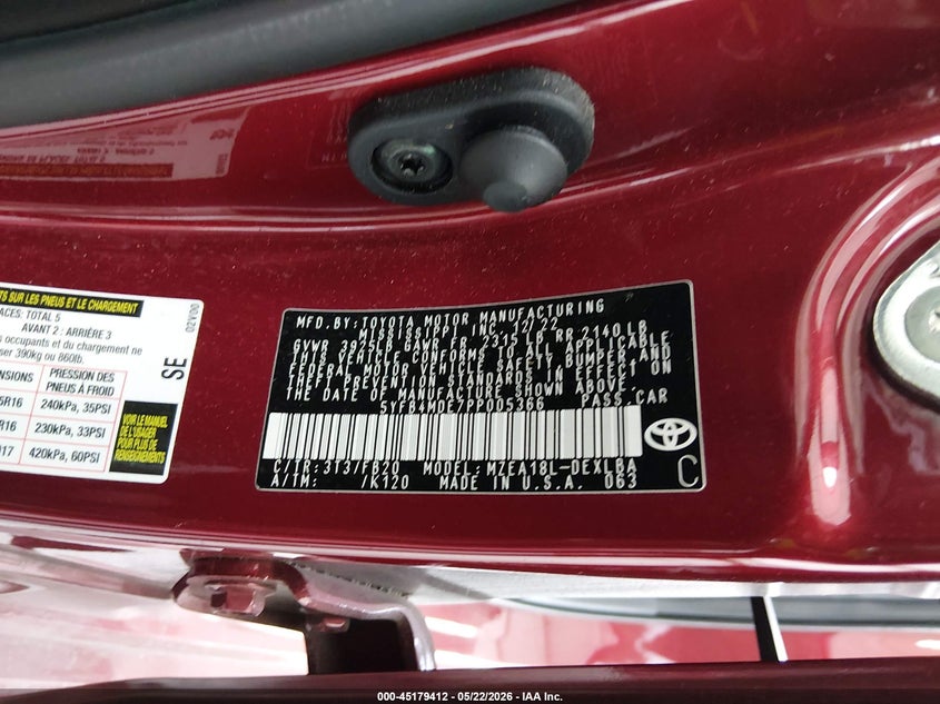 2023 Toyota Corolla VIN 5YFB4MDE7PP005366 IAAI salvage auction — FRONT END, Salvage Title, sold $4,250 on 2026-07-29 (photo 9)