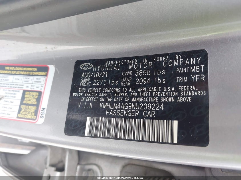 2022 Hyundai Elantra VIN KMHLM4AG9NU239224 IAAI salvage auction — FRONT END, Salvage (Georgia), sold $3,150 on 2026-07-14 (photo 9)