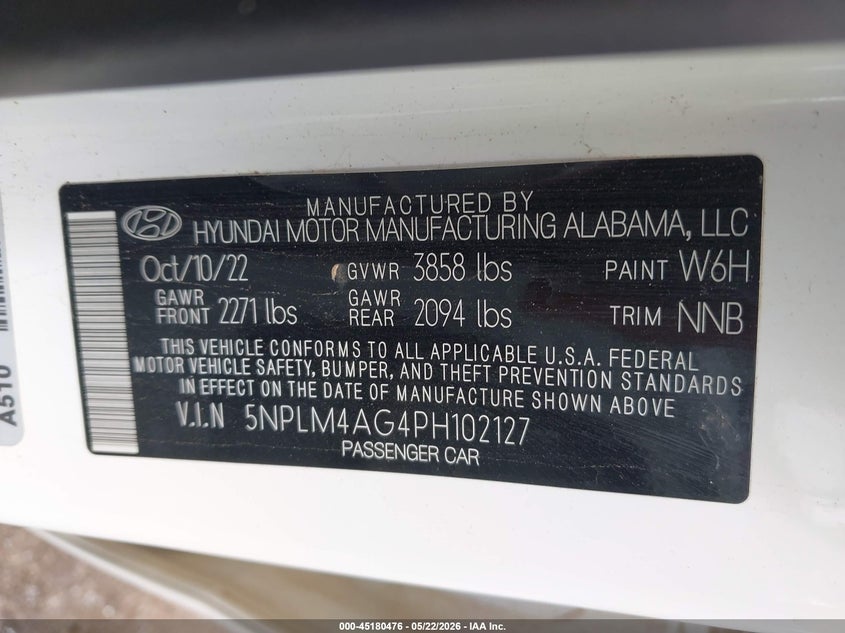 2023 Hyundai Elantra VIN 5NPLM4AG4PH102127 IAAI salvage auction — LEFT SIDE, Clear (Oklahoma), sold $3,150 on 2026-07-15 (photo 9)
