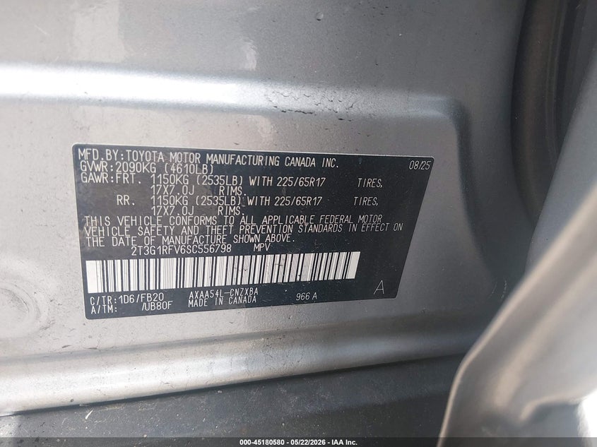 2025 Toyota Rav4 VIN 2T3G1RFV6SC556798 IAAI salvage auction — REAR END, Salvage (Idaho), sold $11,350 on 2026-07-30 (photo 9)