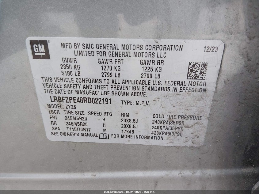 2024 Buick Envision VIN LRBFZPE48RD022191 IAAI salvage auction — FRONT END, Salvage (Idaho), sold $5,500 on 2026-07-07 (photo 9)