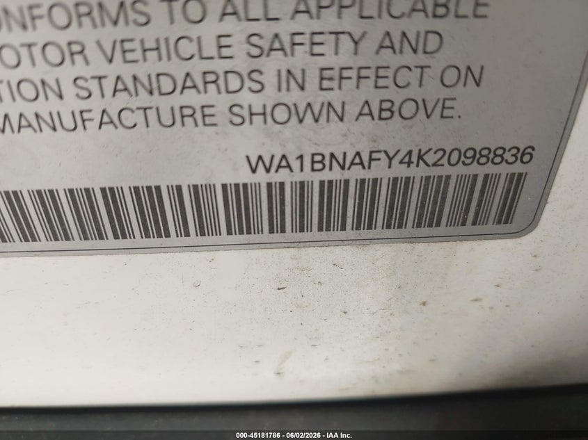 2019 Audi Q5 VIN WA1BNAFY4K2098836 IAAI salvage auction — REAR END, Salvage (Arkansas), sold $8,000 on 2026-07-28 (photo 9)