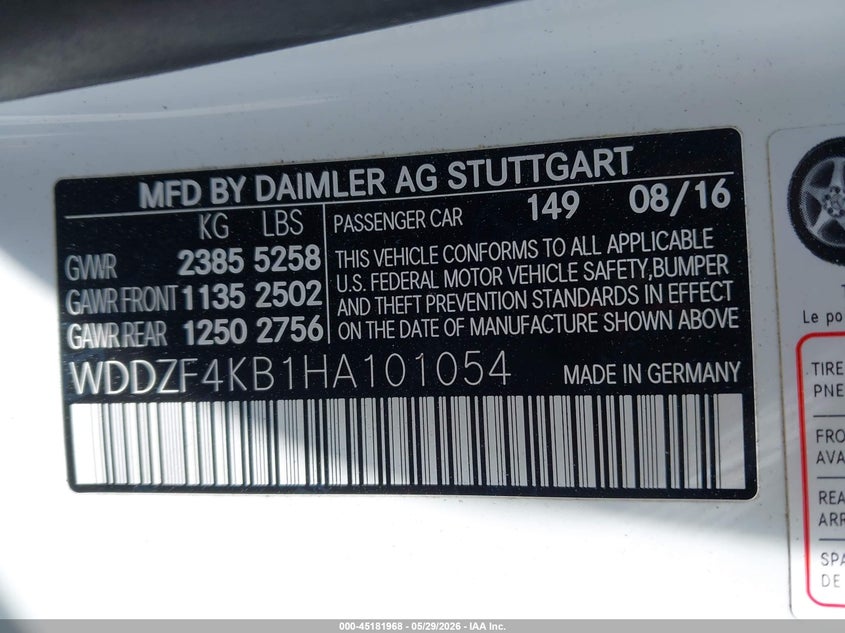 2017 Mercedes-benz E-klasse VIN WDDZF4KB1HA101054 IAAI salvage auction — FRONT END, Salvage (New Jersey), sold $7,300 on 2026-07-30 (photo 9)