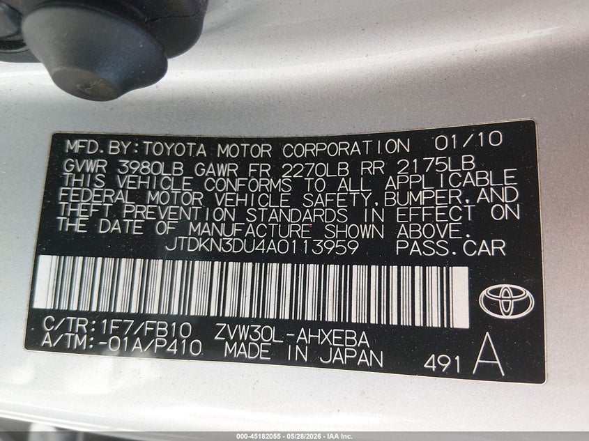 2010 Toyota Prius VIN JTDKN3DU4A0113959 IAAI salvage auction — FRONT END, Salvage (Illinois), sold $750 on 2026-07-17 (photo 9)