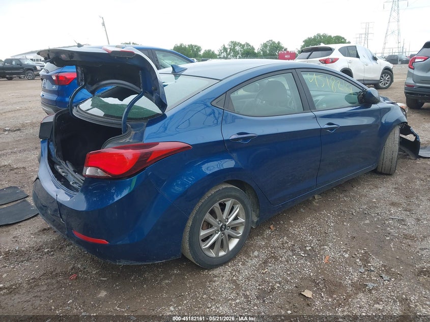 2016 Hyundai Elantra VIN KMHDH4AE0GU503618 IAAI salvage auction — FRONT & REAR, Clear (Indiana), sold $1,100 on 2026-07-15 (photo 4)