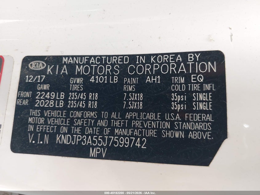 2018 Kia Soul VIN KNDJP3A55J7599742 IAAI salvage auction — ROLLOVER, Salvage (Texas), sold $1,350 on 2026-07-29 (photo 9)